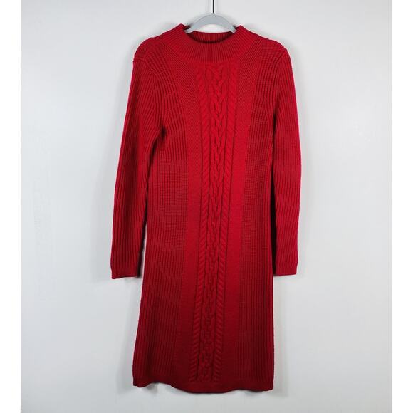 Lands End Size Small Mock Neck Cable Knit Long Sleeve Sweater Dress Red - Picture 1 of 5
